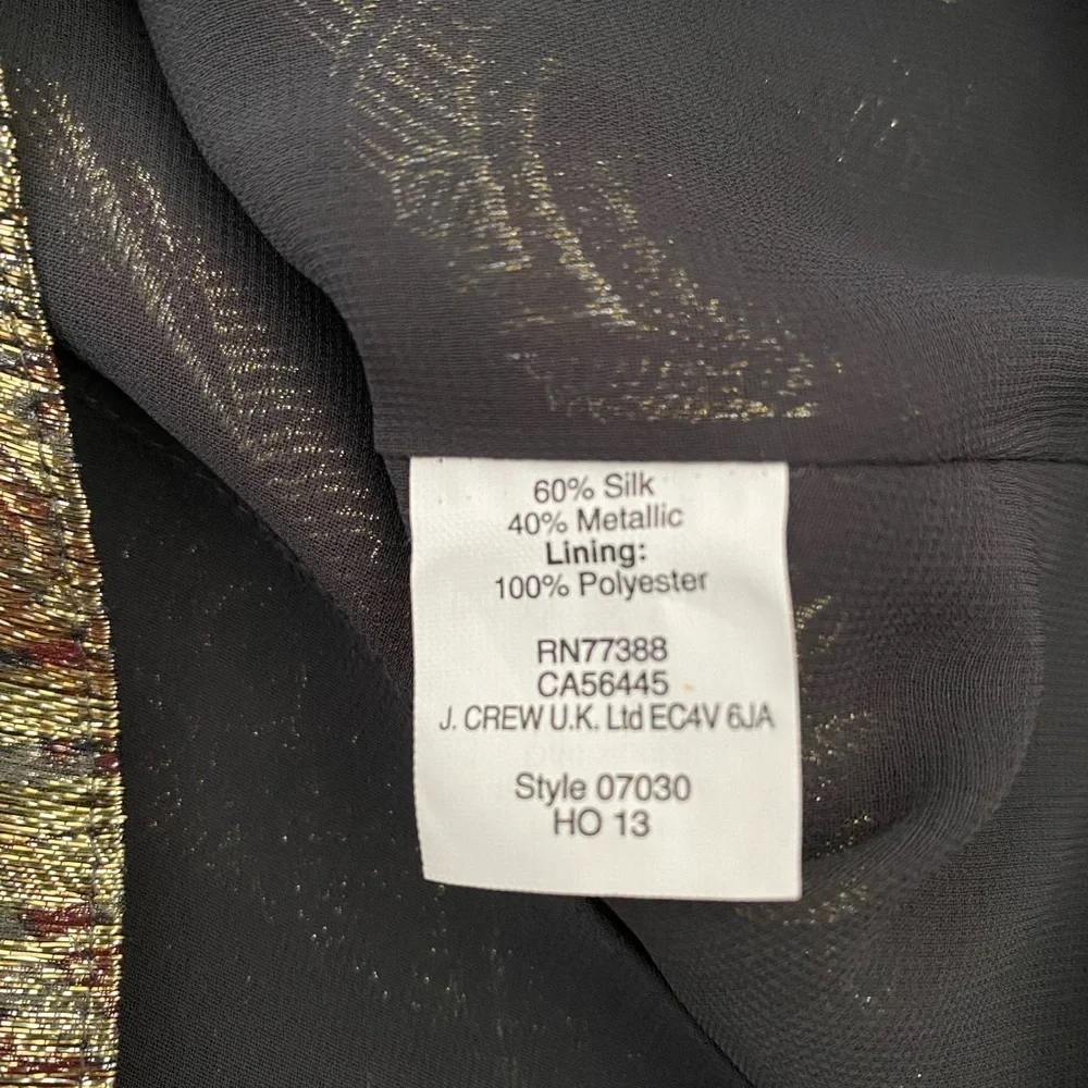 NWT J. Crew Cate Cami Gold Top Tank Metallic Silk Paisley, NWT, Size 0